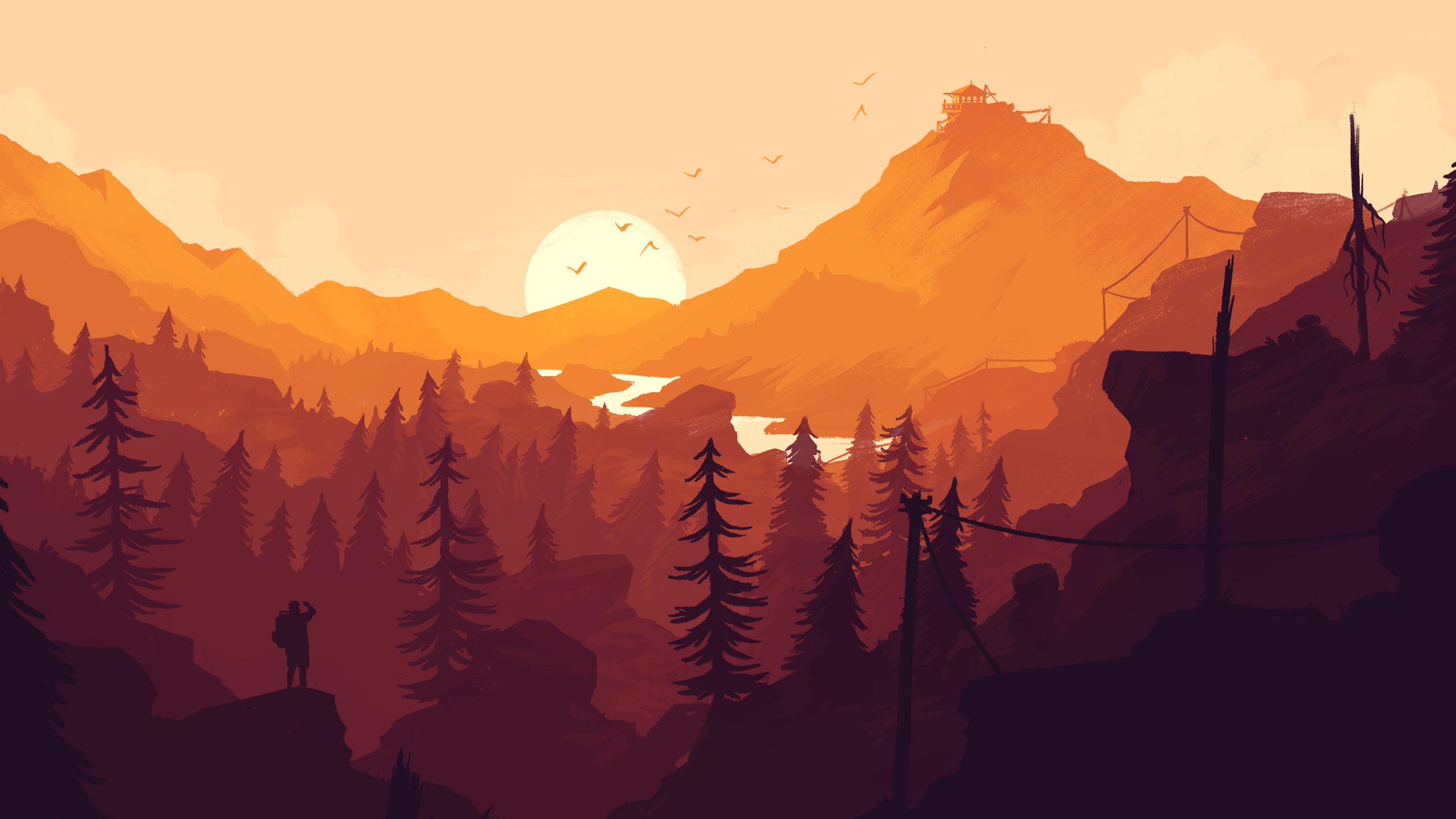 firewatch fondo de pantalla hd,cielo,montaña,paisaje natural,cordillera,amanecer
