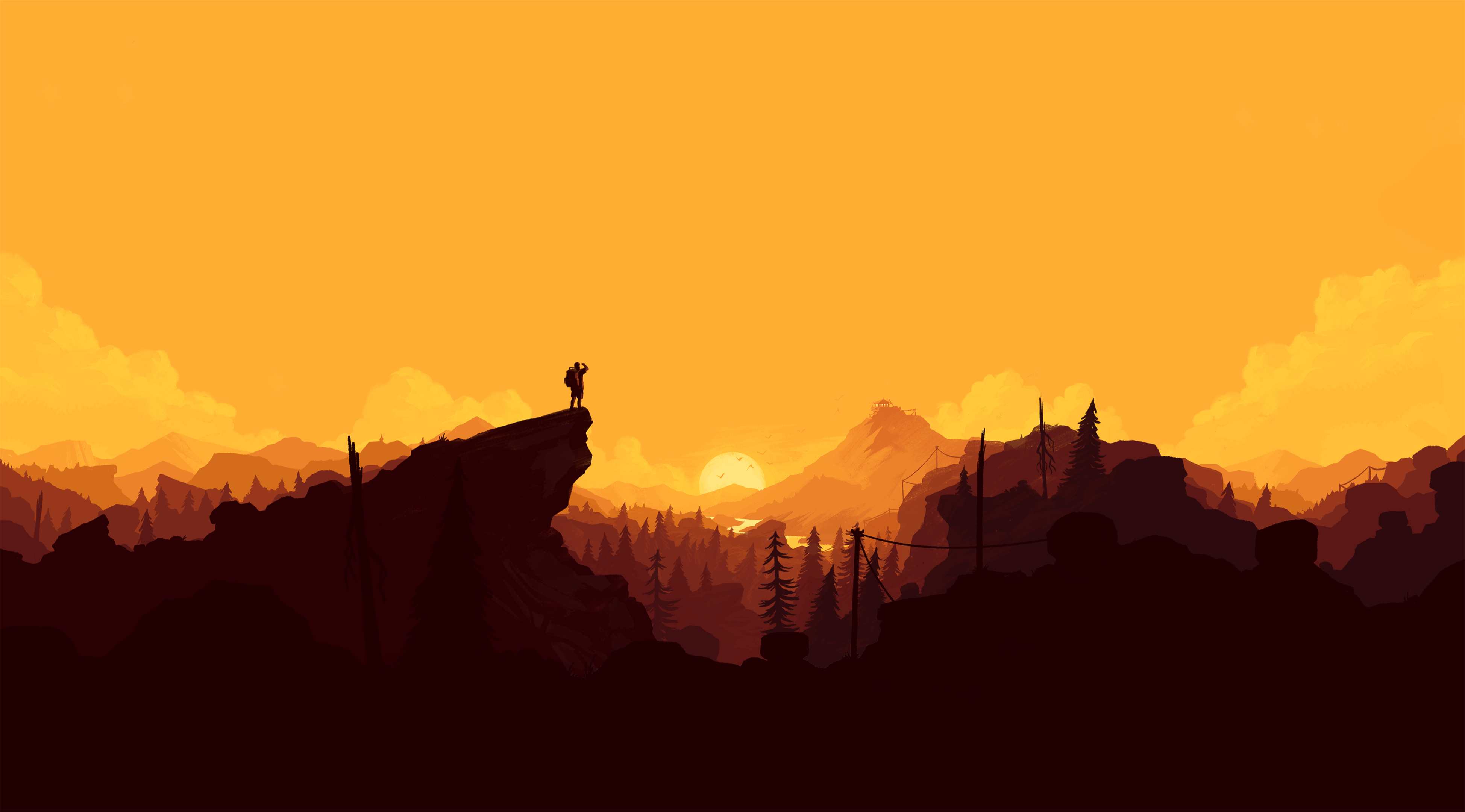 firewatch fondo de pantalla hd,cielo,amanecer,naranja,puesta de sol,mañana