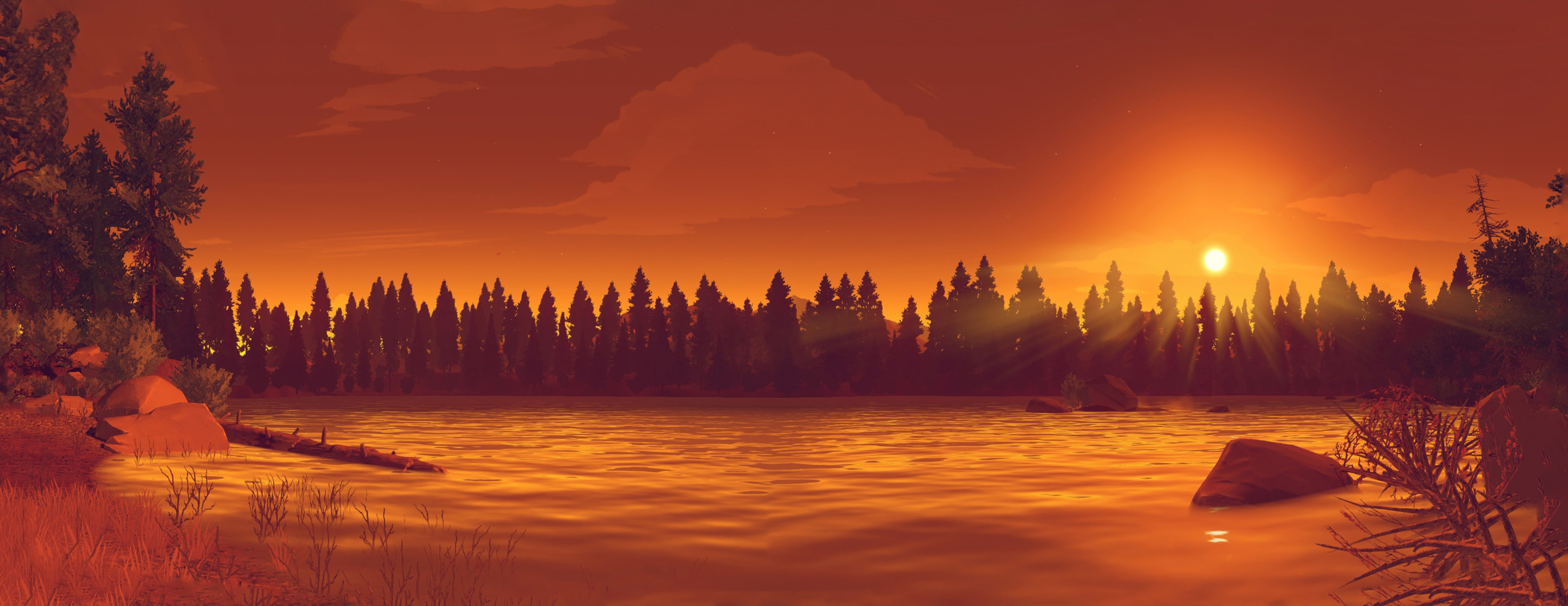 firewatch hd wallpaper,sky,nature,red sky at morning,natural landscape,sunrise