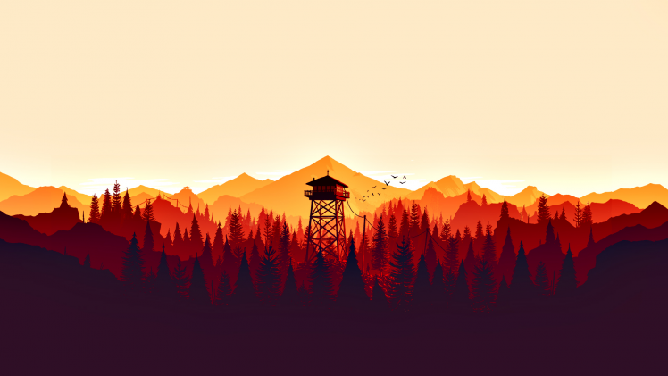 firewatch hd wallpaper,sky,orange,mountain,natural landscape,sunrise