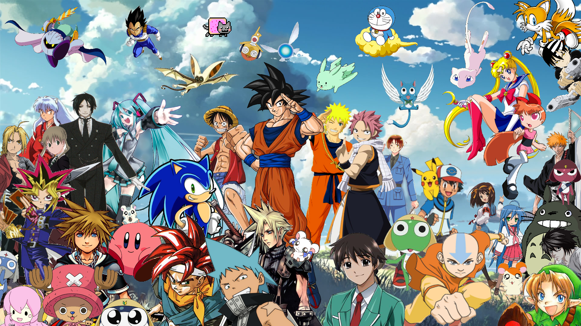 crossover tapete,animierter cartoon,karikatur,anime,animation,kunst