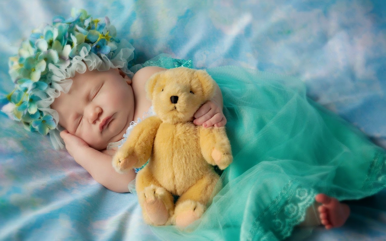 papier peint bébé endormi,enfant,bébé,turquoise,bleu,ours en peluche