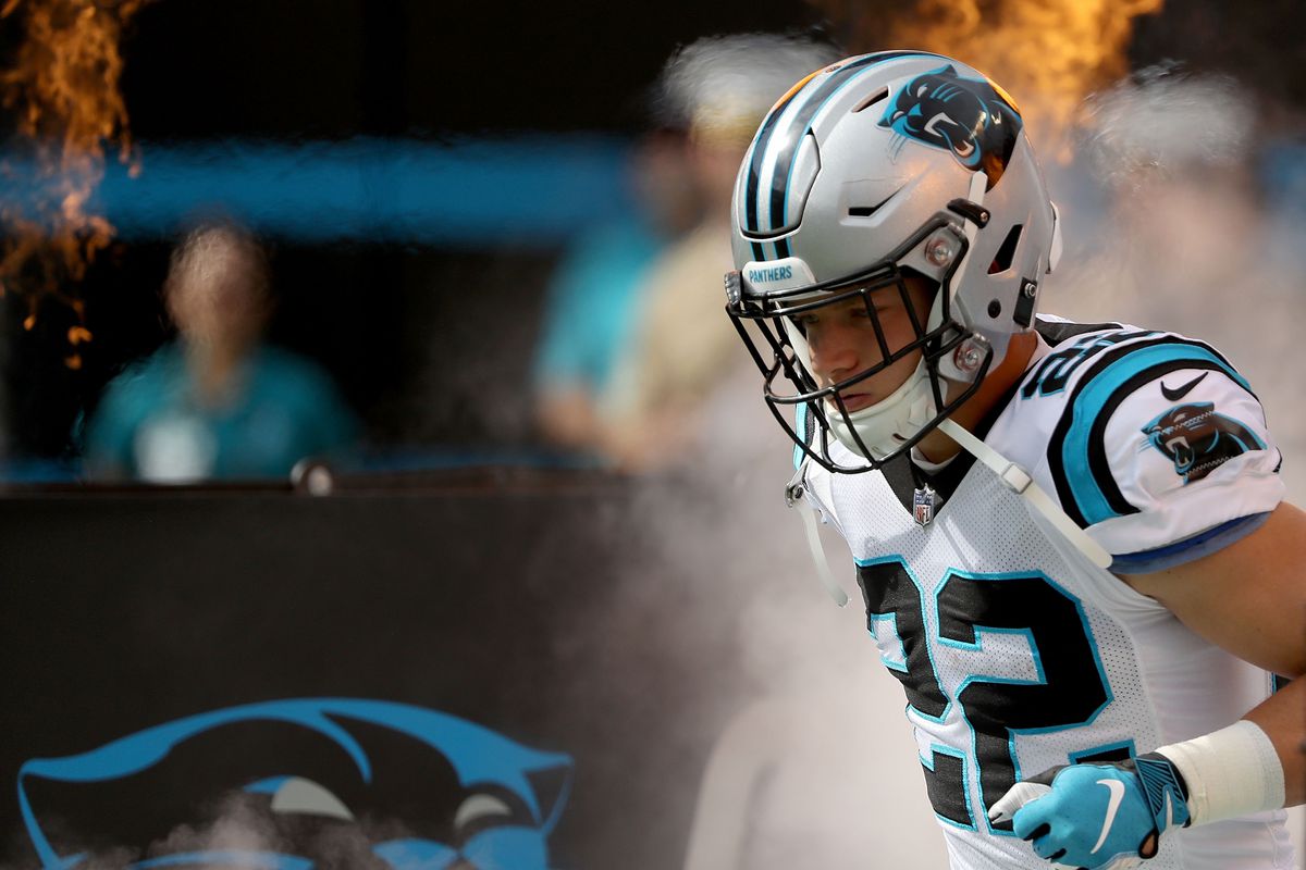 christian mccaffrey wallpaper,sportausrüstung,helm,rost fußball,american football,spieler