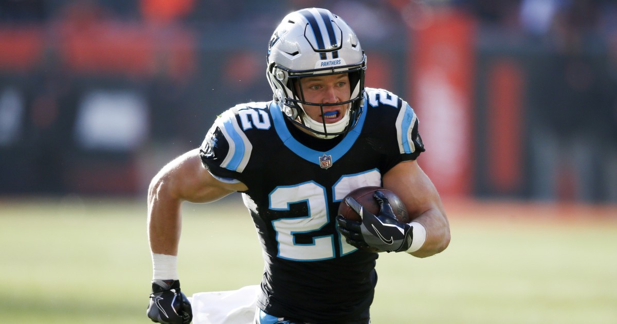 christian mccaffrey fondo de pantalla,jugador,engranaje de los deportes,deportes,yelmo,equipo de fútbol