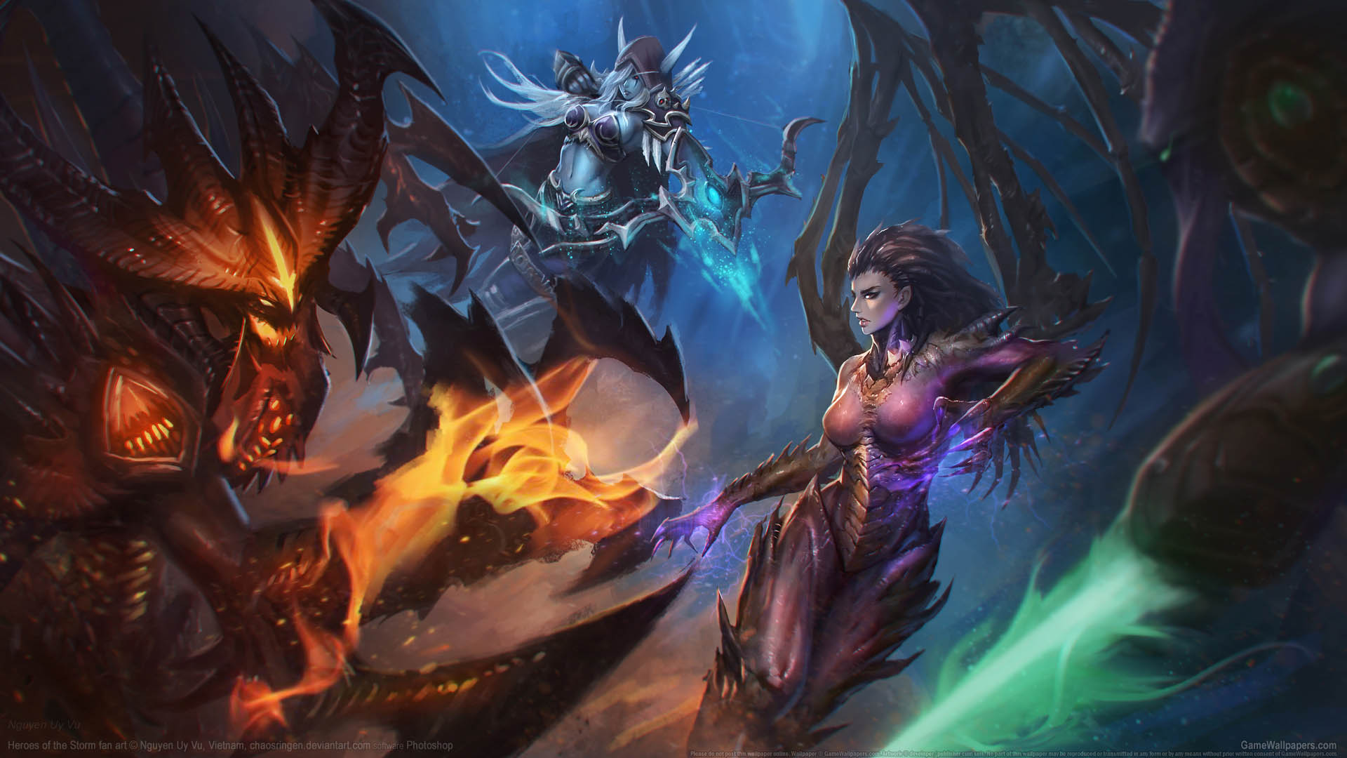 heroes of the storm wallpaper 1920x1080,action adventure game,cg artwork,demon,fictional character,dragon