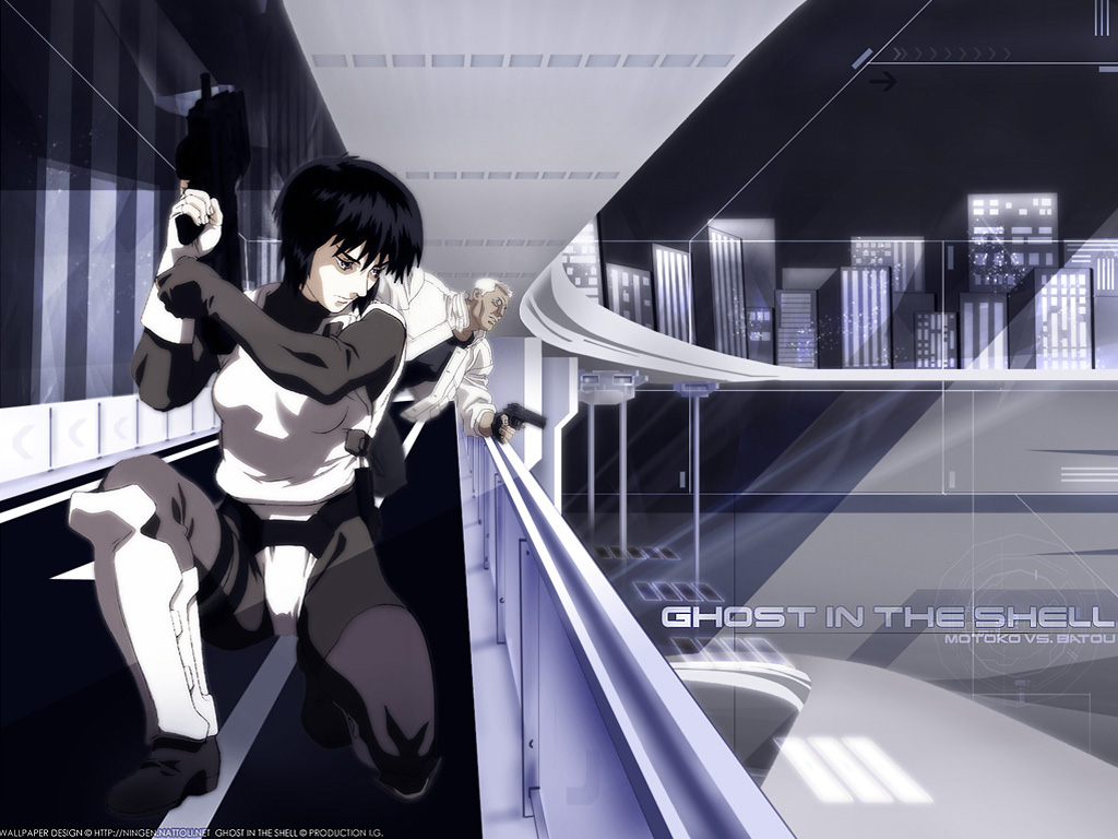 ghost in the shell wallpaper hd,cartoon,anime,black hair,illustration,black and white