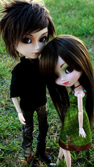 doll couple wallpaper,doll,hair,toy,wig,bangs