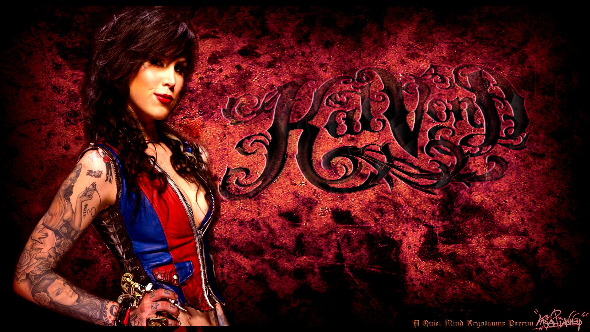 kat von d wallpaper,font,photography,cg artwork,long hair,black hair