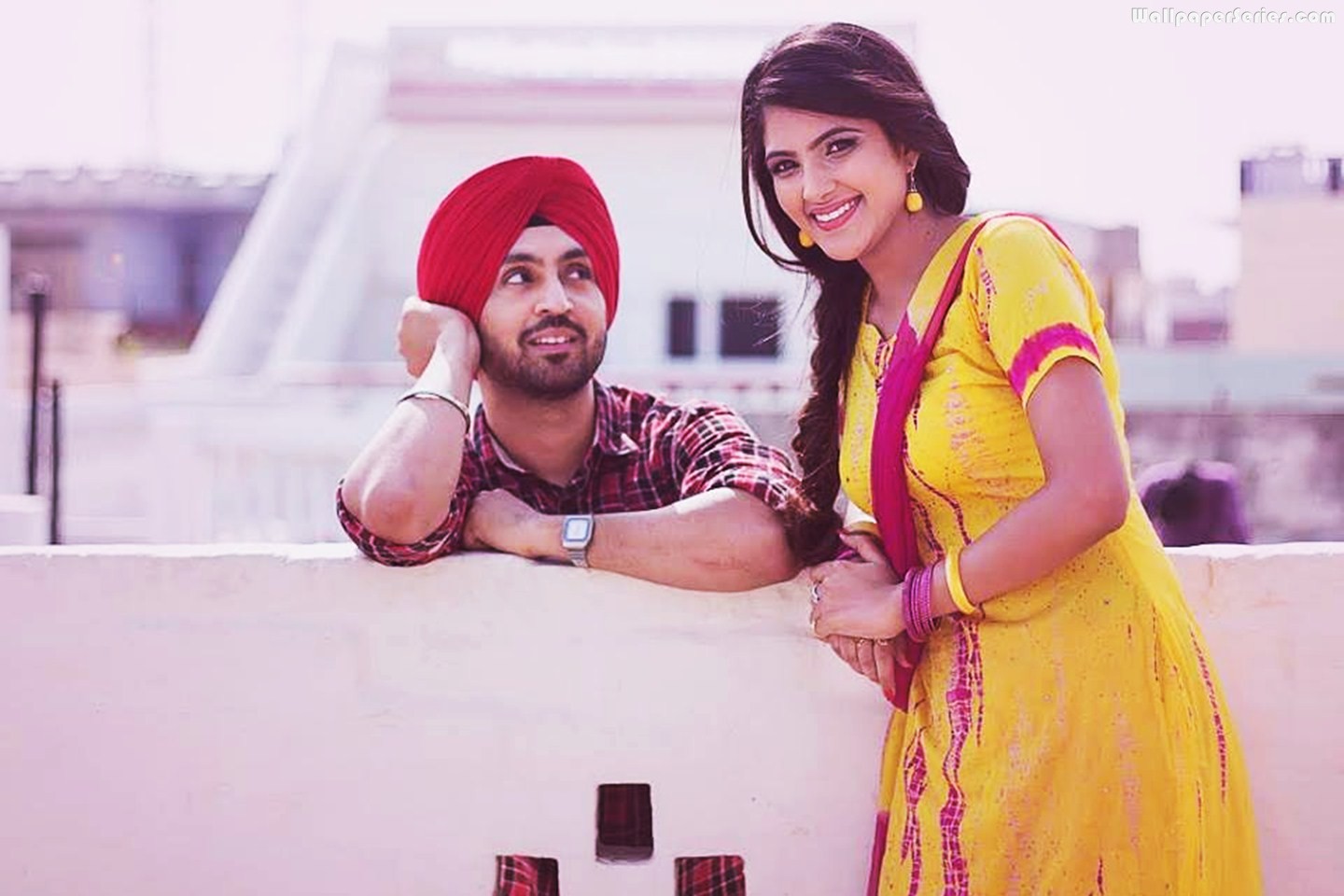 cute punjabi couples wallpapers,yellow,pink,fun,smile,magenta