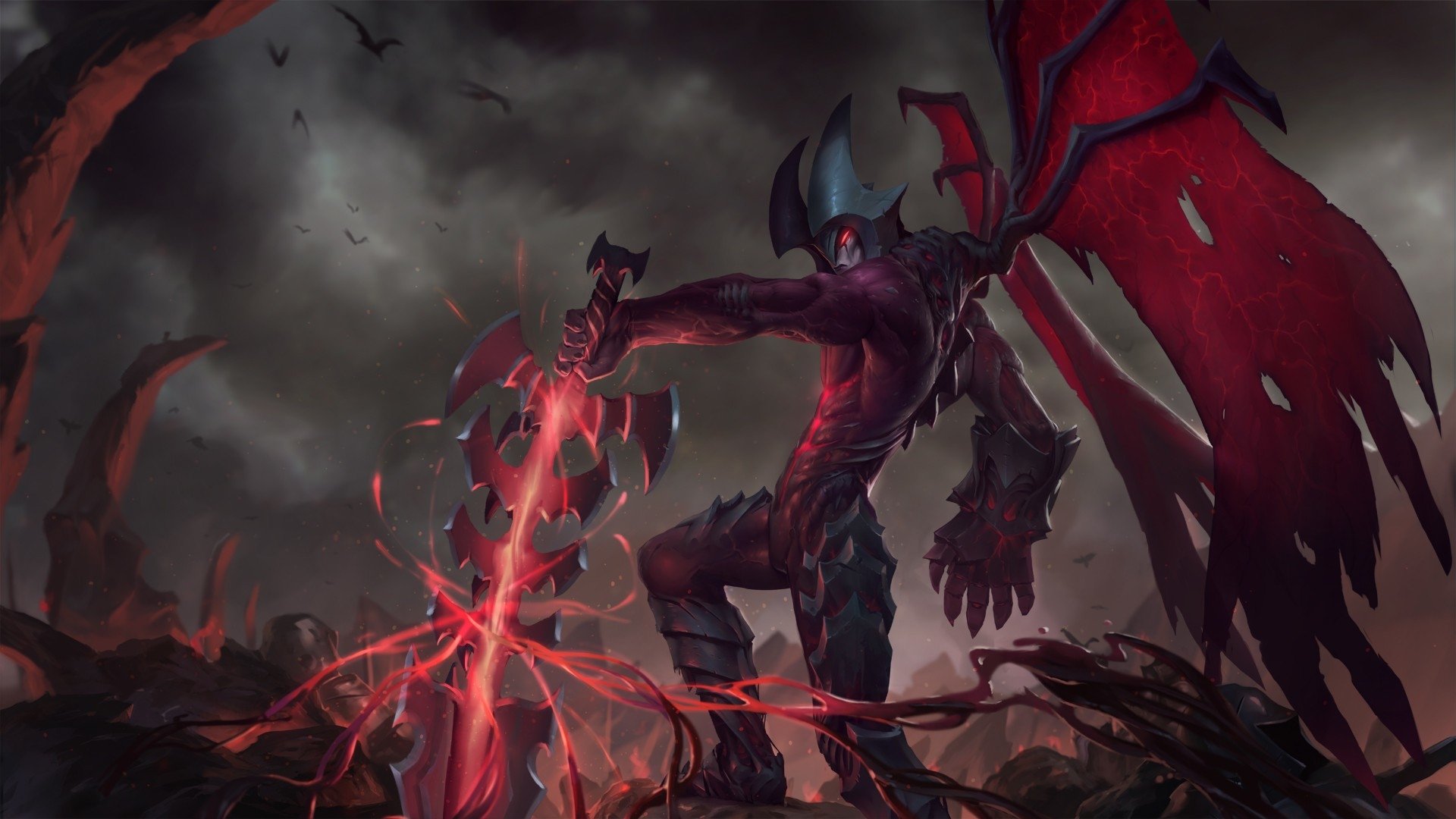 aatrox wallpaper,demon,fictional character,cg artwork,pc game,darkness