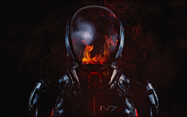 mass effect andromeda desktop wallpaper,darkness,fictional character,illustration,personal protective equipment,screenshot