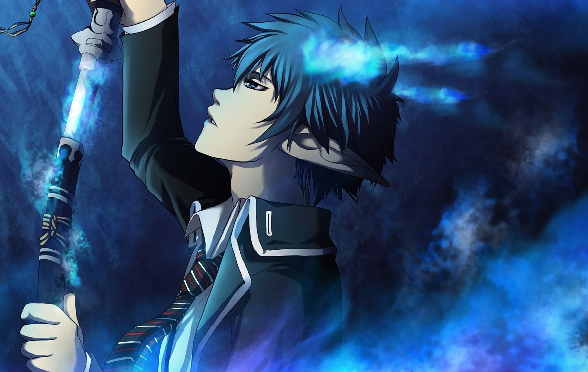 exorcista azul fondo de pantalla para iphone,anime,cg artwork,cielo,cabello negro,personaje de ficción