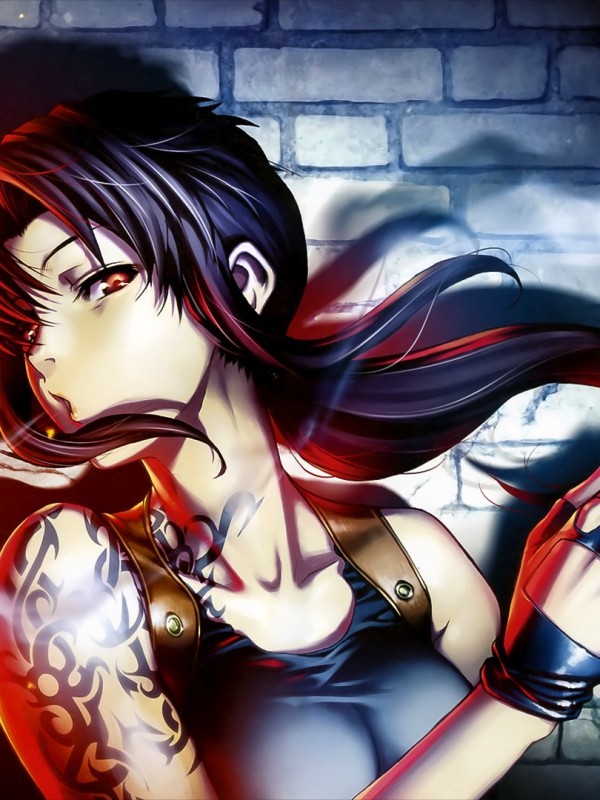 revy black lagoon wallpaper,cartoon,anime,cg artwork,black hair,long hair