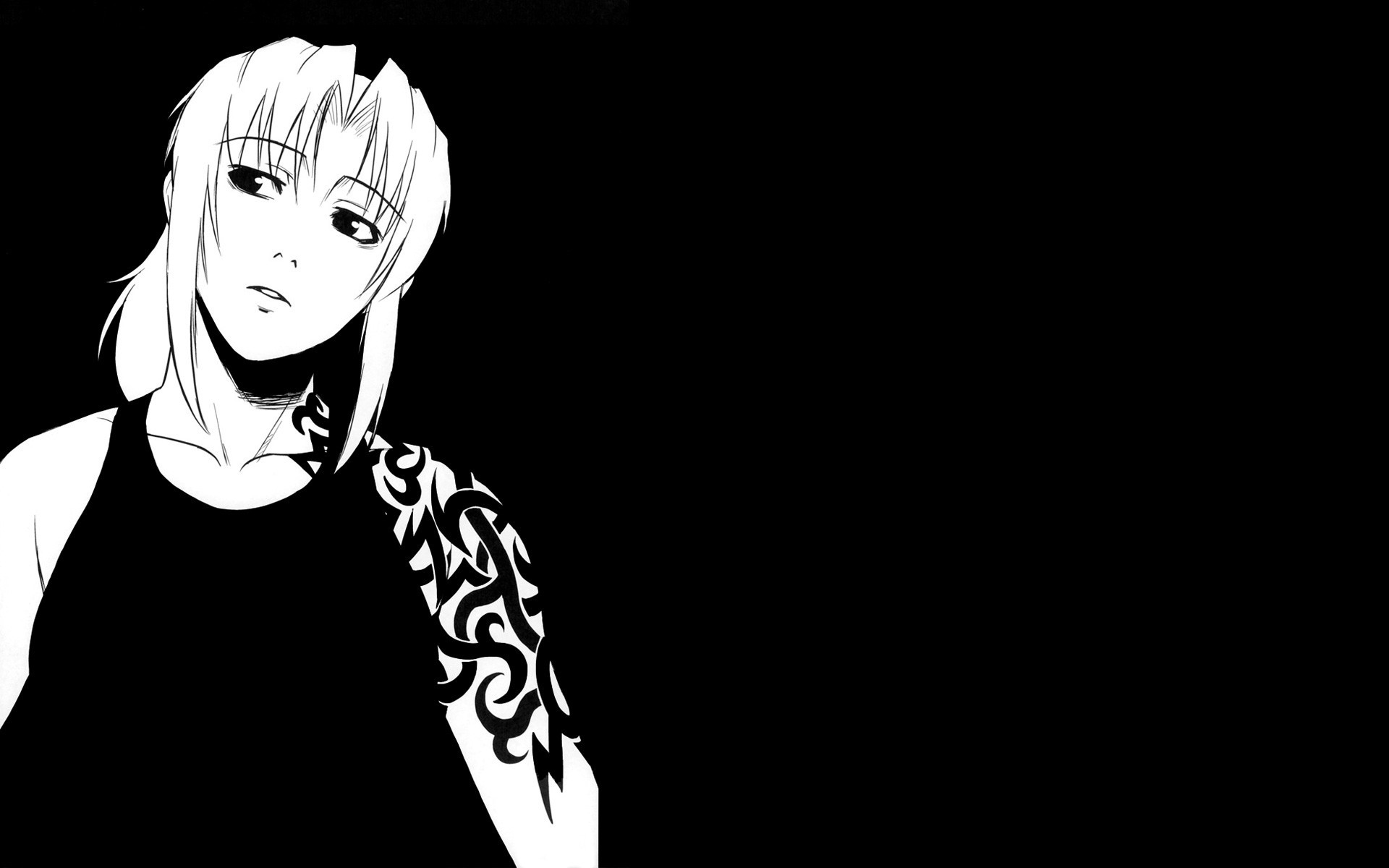 revy black lagoon wallpaper,white,black,cartoon,black and white,monochrome