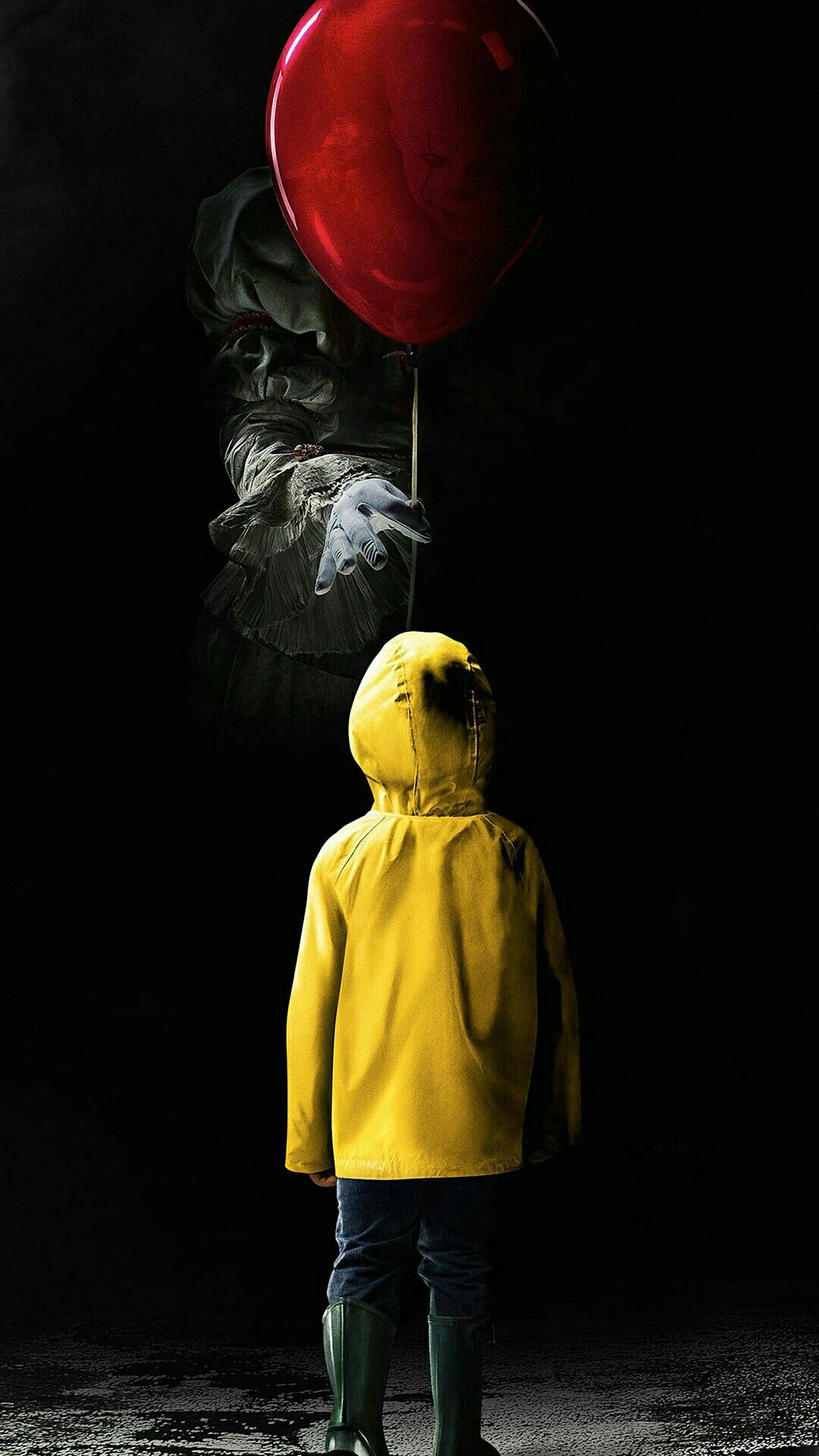 pennywise iphone wallpaper,gelb,dunkelheit,oberbekleidung,jacke,erfundener charakter