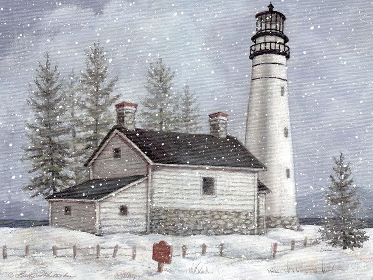 ランガ壁紙,冬,灯台,雪,水彩絵の具,タワー