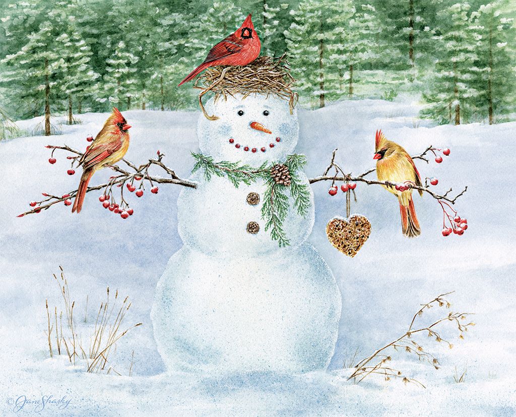 langa wallpaper,snowman,winter,branch,songbird,cardinal