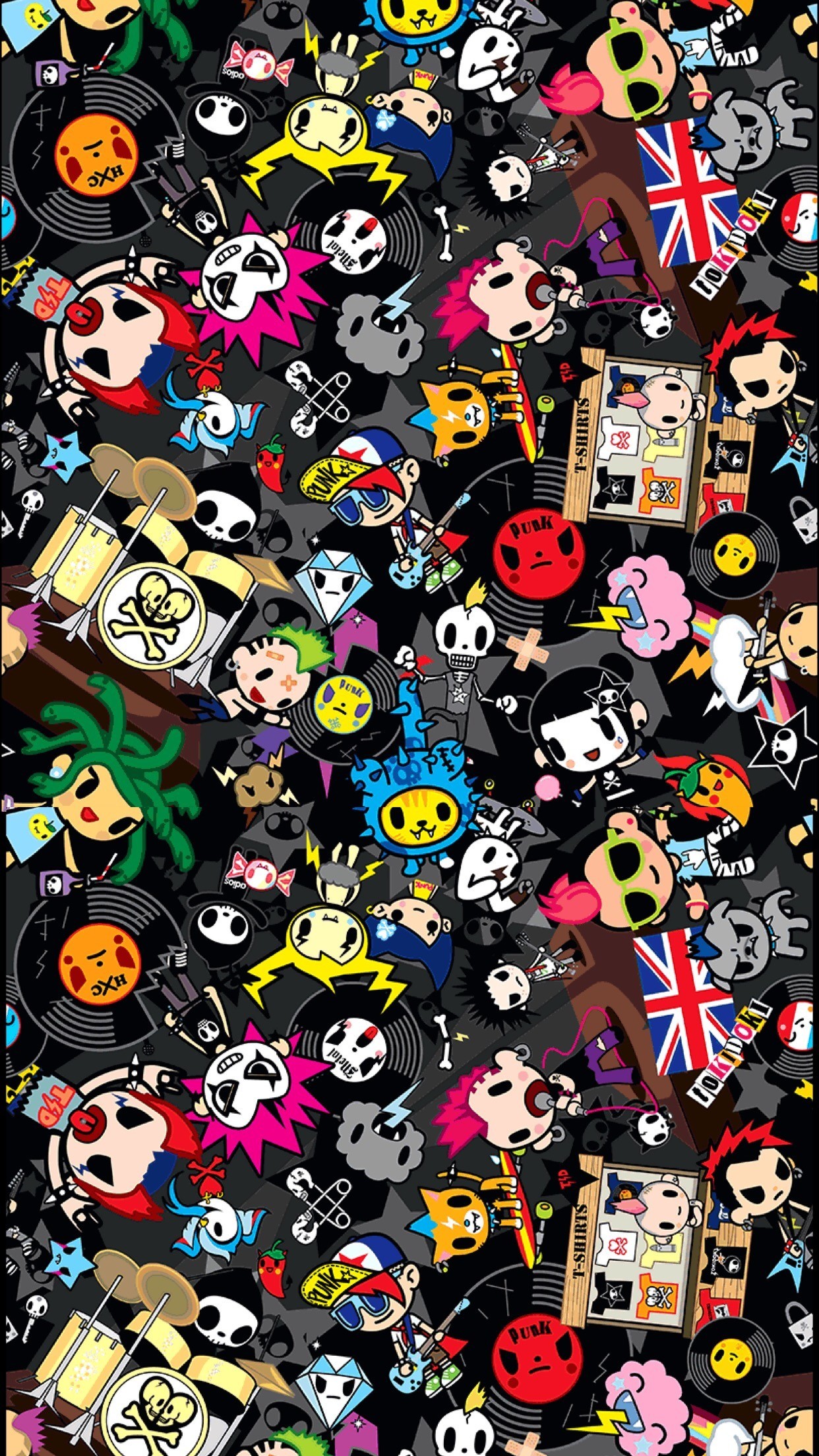 tokidoki tapete,grafikdesign,muster,kunst,design,schädel