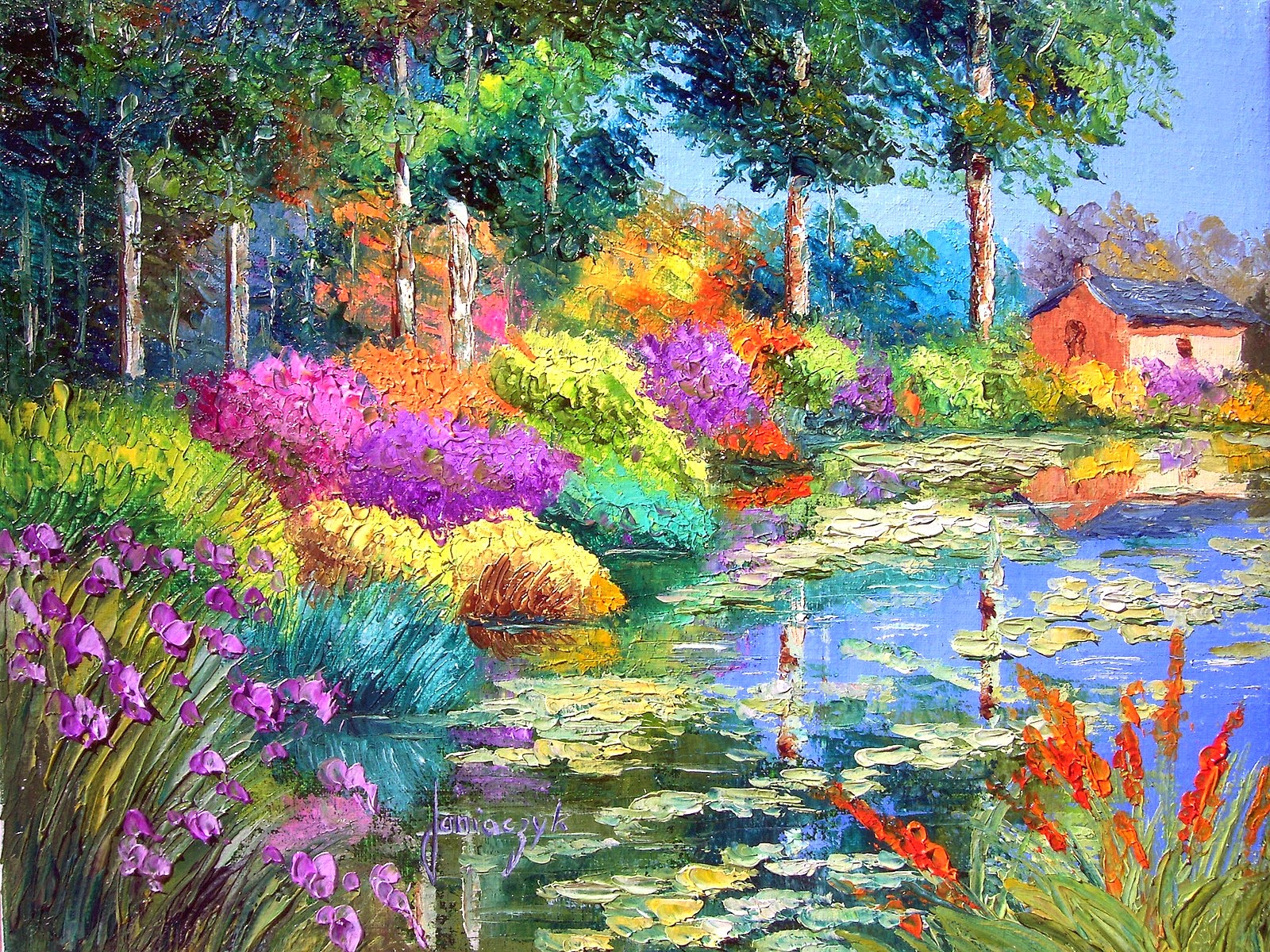 oil painting wallpaper hd,natural landscape,nature,painting,flower,acrylic paint