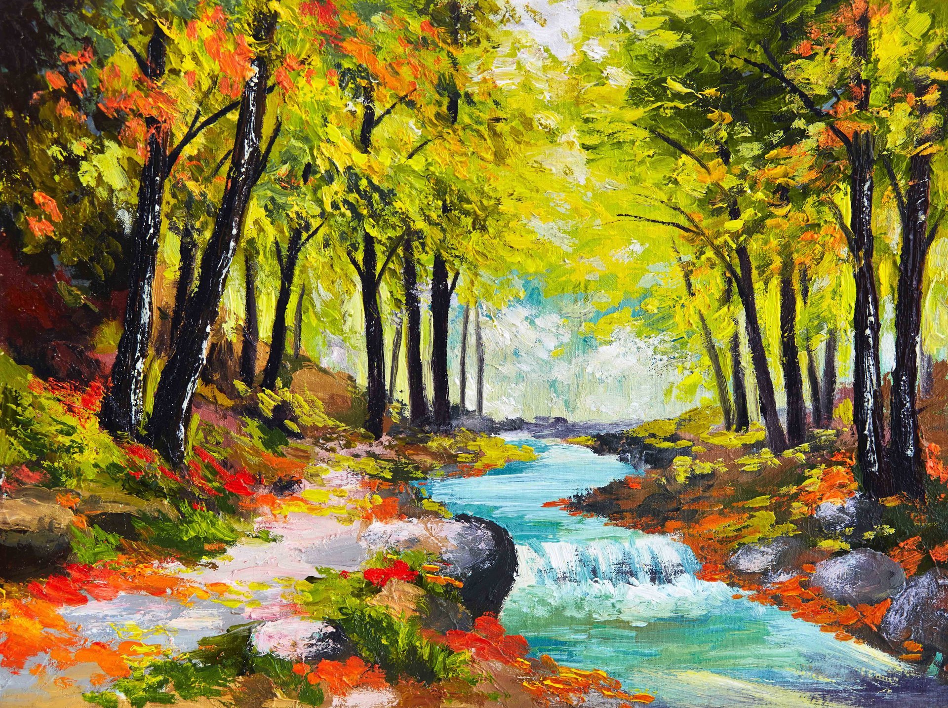 oil painting wallpaper hd,natural landscape,nature,painting,tree,watercolor paint