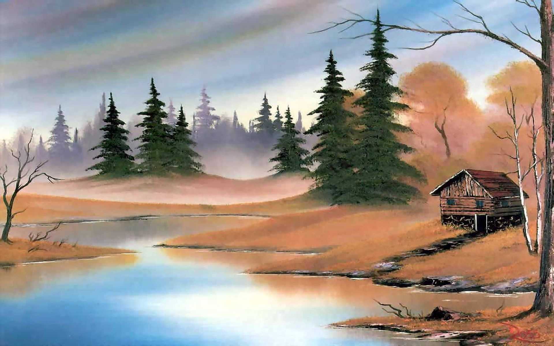 油絵の壁紙のhd,自然の風景,自然,空,木,水彩絵の具
