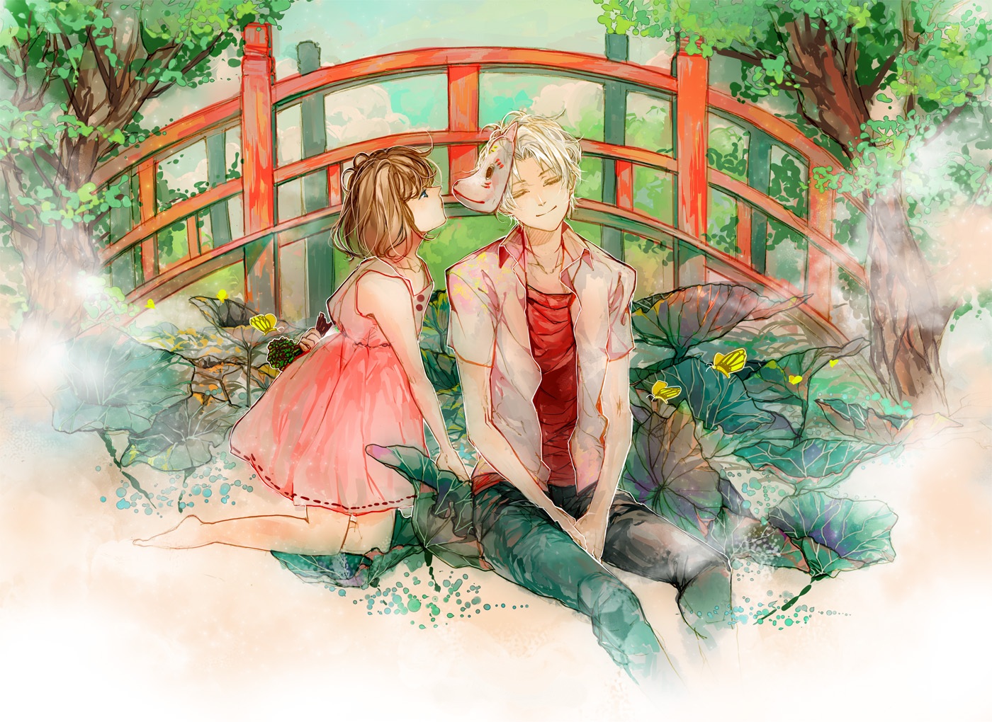 hotarubi no mori e wallpaper,illustration,art,watercolor paint,painting,fictional character