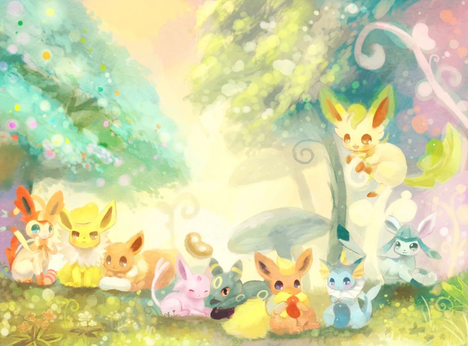 leafeon wallpaper,illustration,painting,child art,watercolor paint,fawn