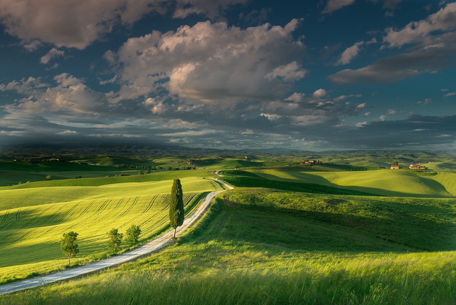 toscana tapete,himmel,wiese,grün,natur,natürliche landschaft