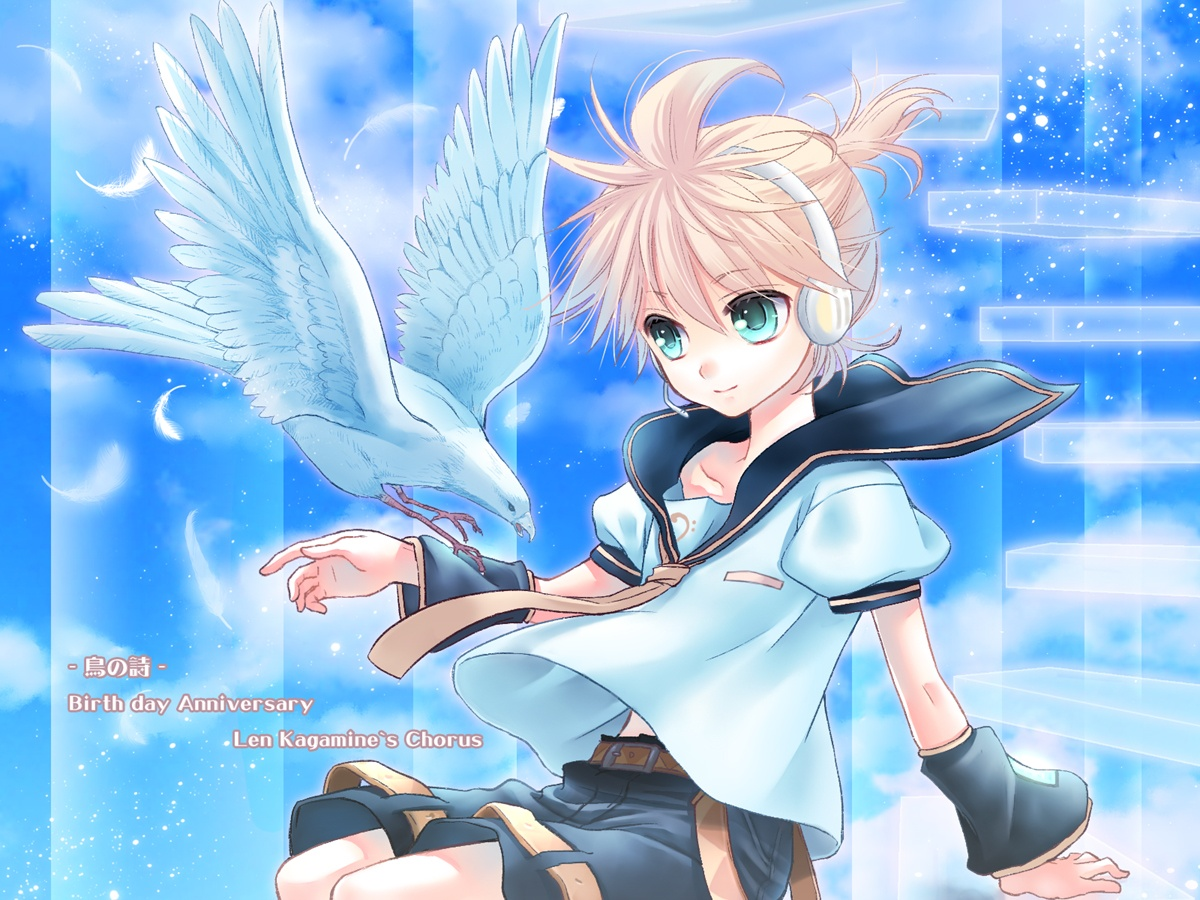 len kagamine wallpaper,cartoon,anime,cg artwork,sky,fictional character