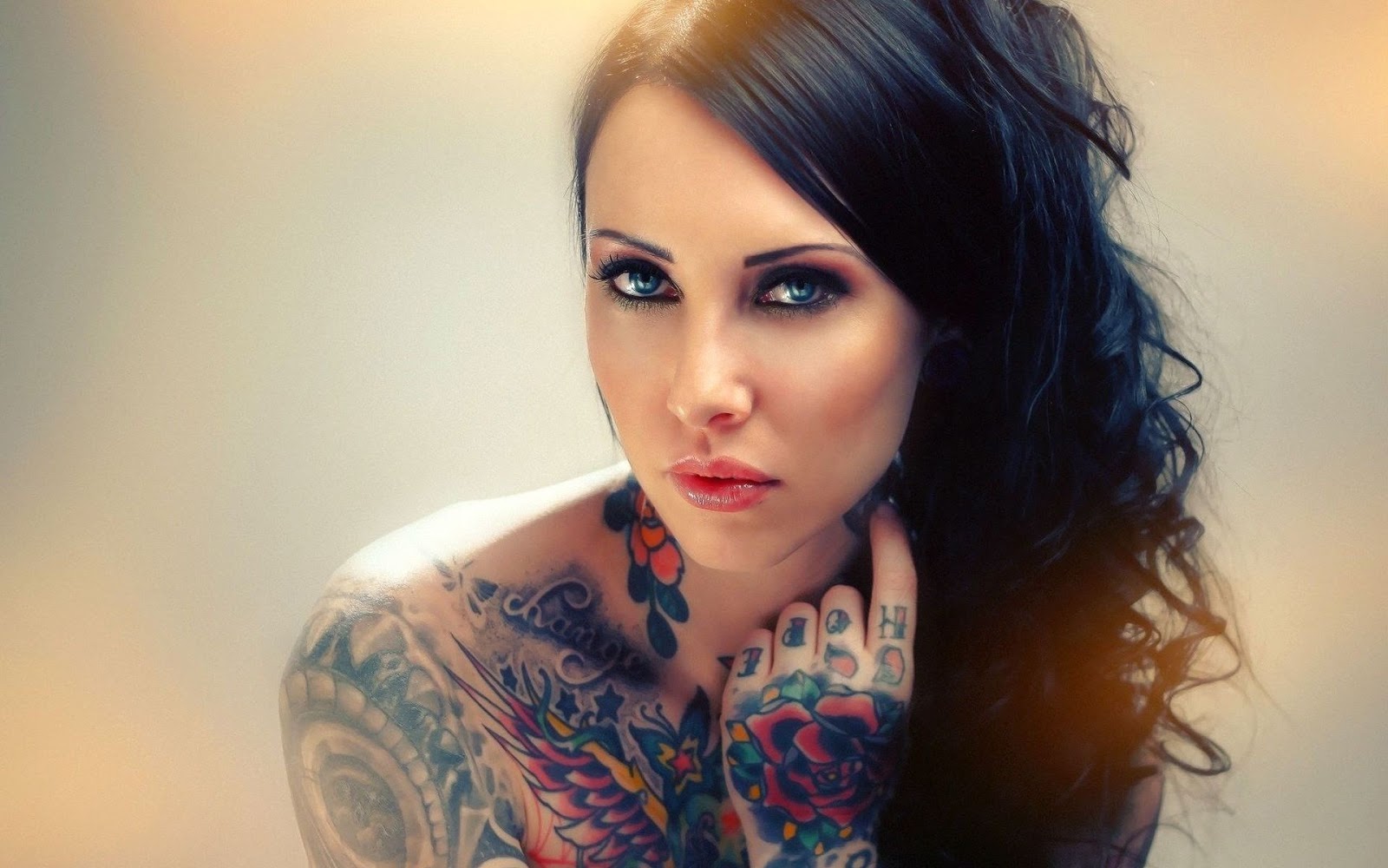 hot tattoo girl wallpaper,hair,face,eyebrow,lip,shoulder