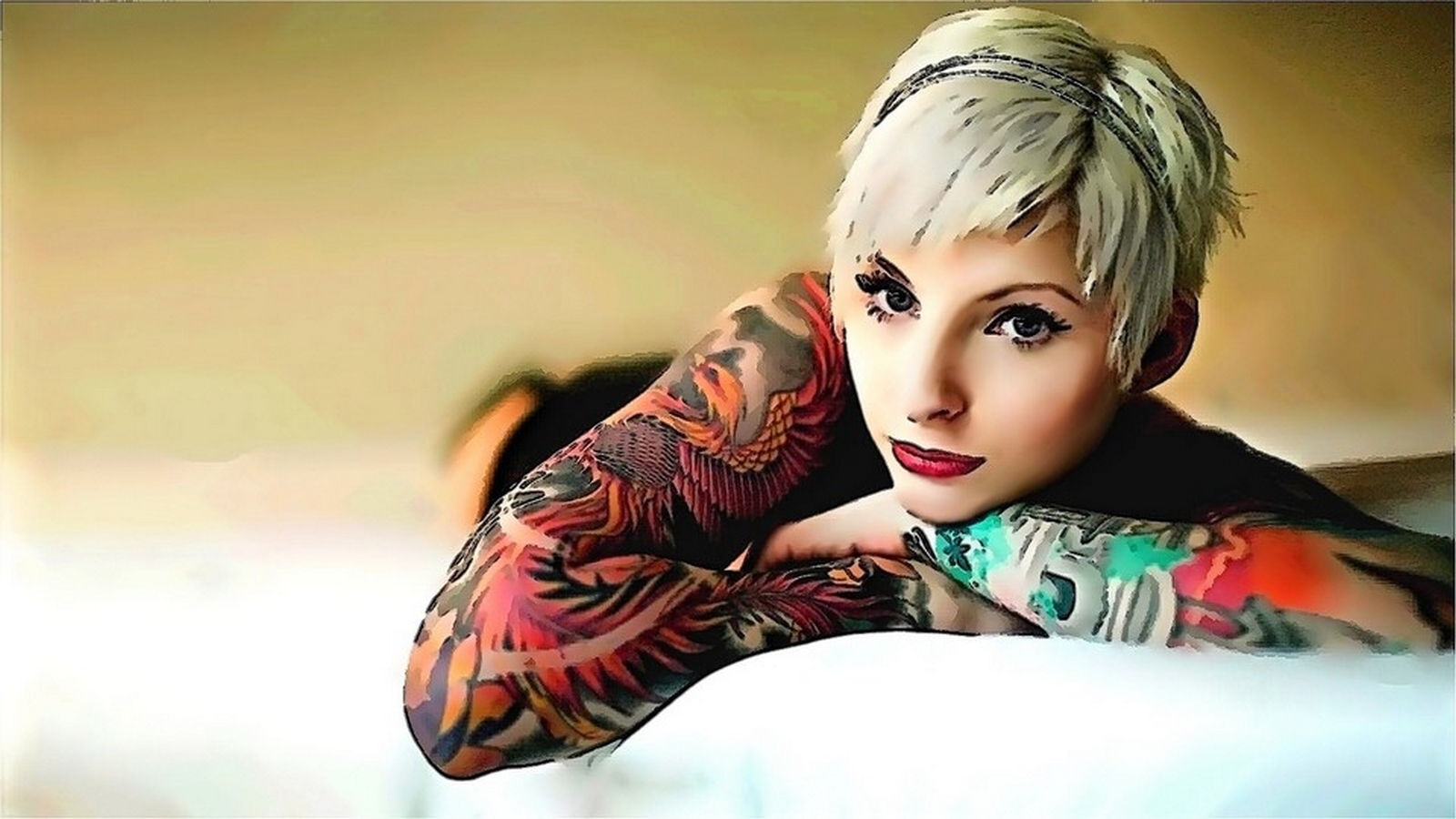 hot tattoo girl wallpaper,tattoo,beauty,arm,blond,photography