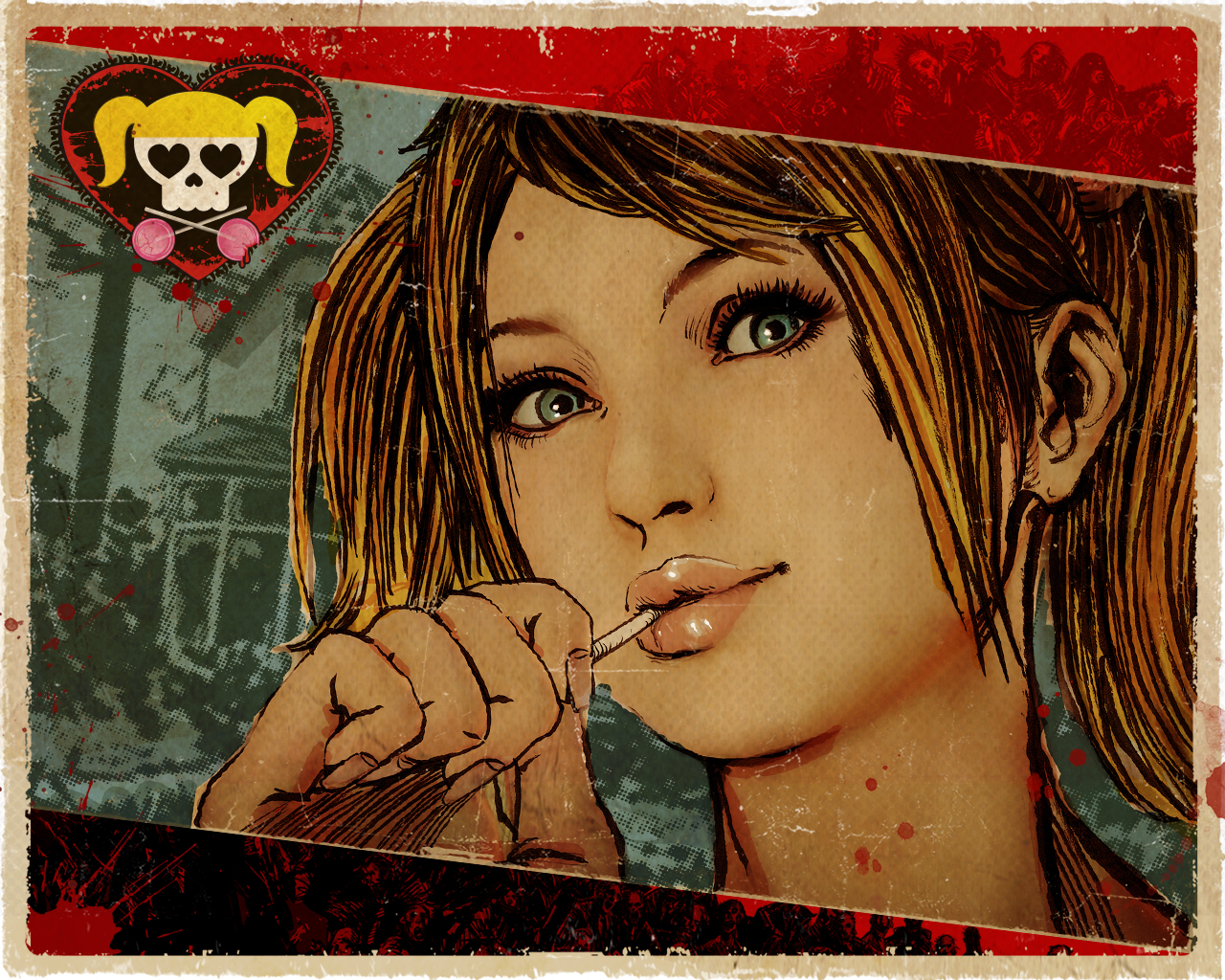 lollipop chainsaw wallpaper,art,illustration,poster,fiction,picture frame