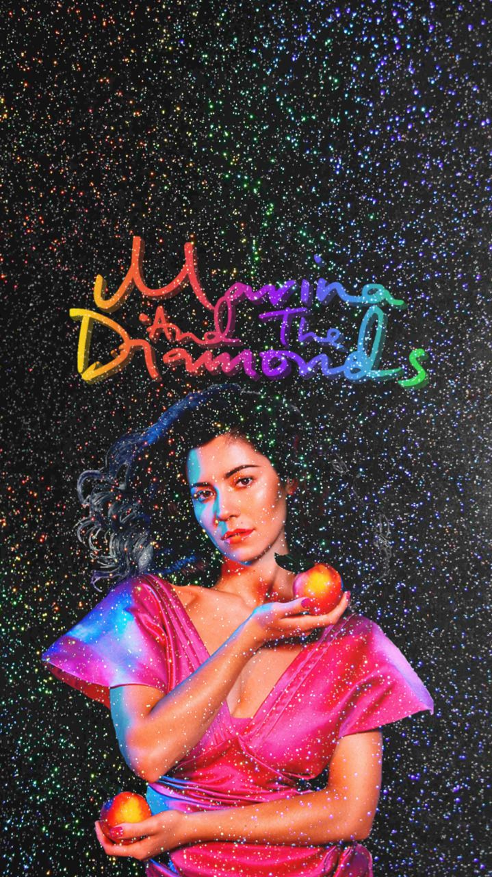 fondo de pantalla de marina y los diamantes,texto,fuente,diseño gráfico,portada del álbum,ilustración