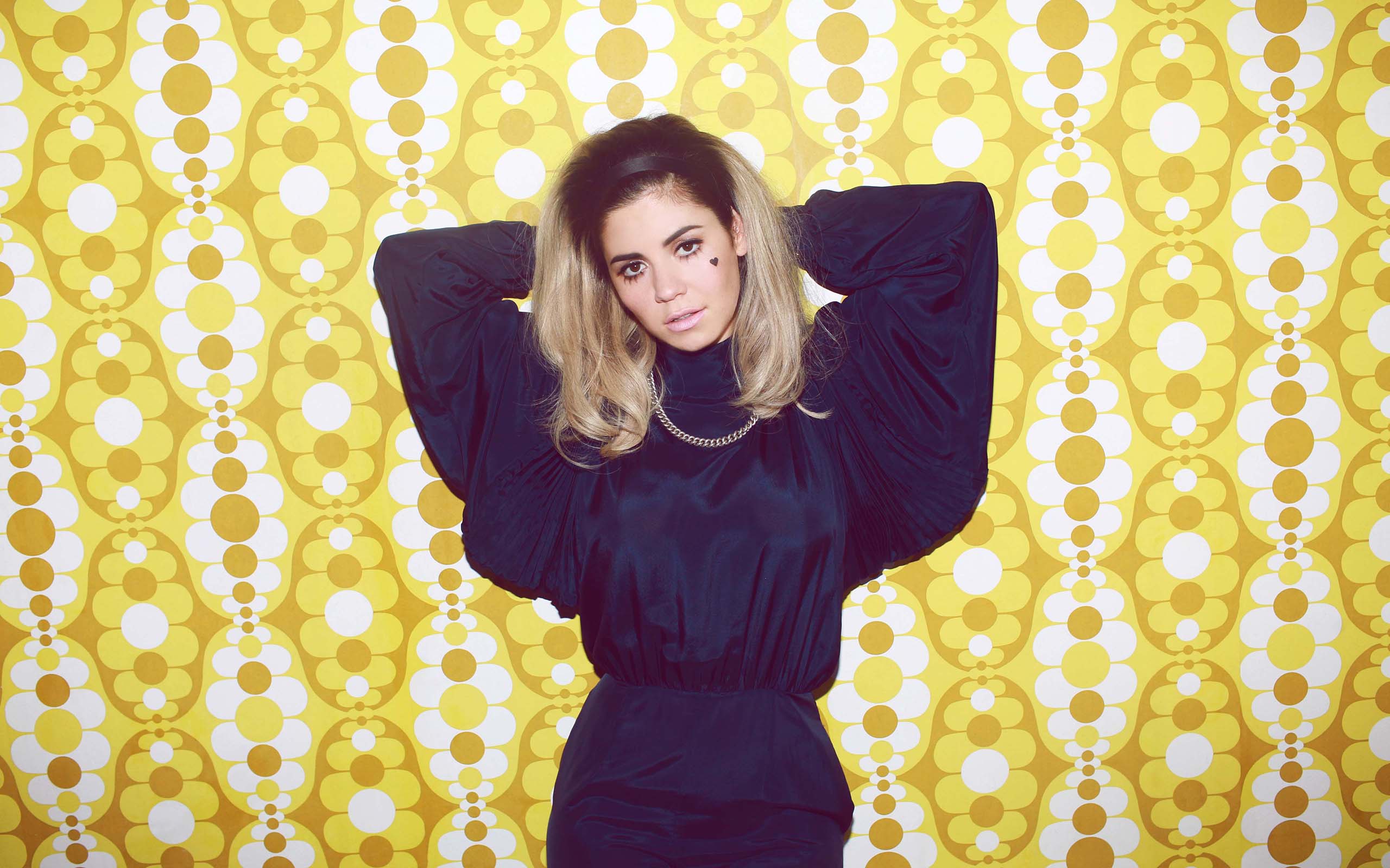 marina and the diamonds wallpaper,yellow,pattern,smile,photography,happy