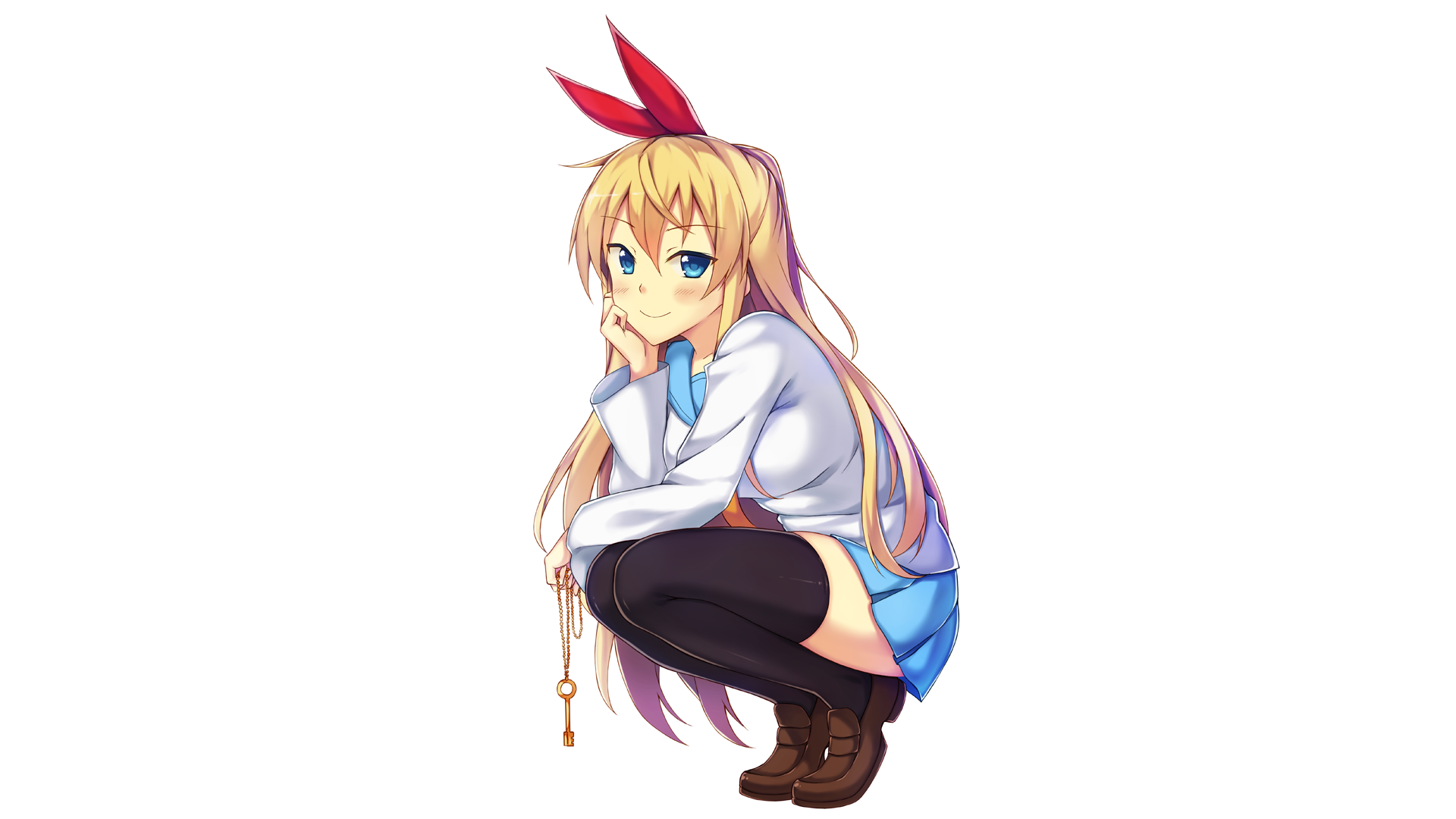 chitoge kirisaki wallpaper,cartoon,anime,sitting,long hair,illustration