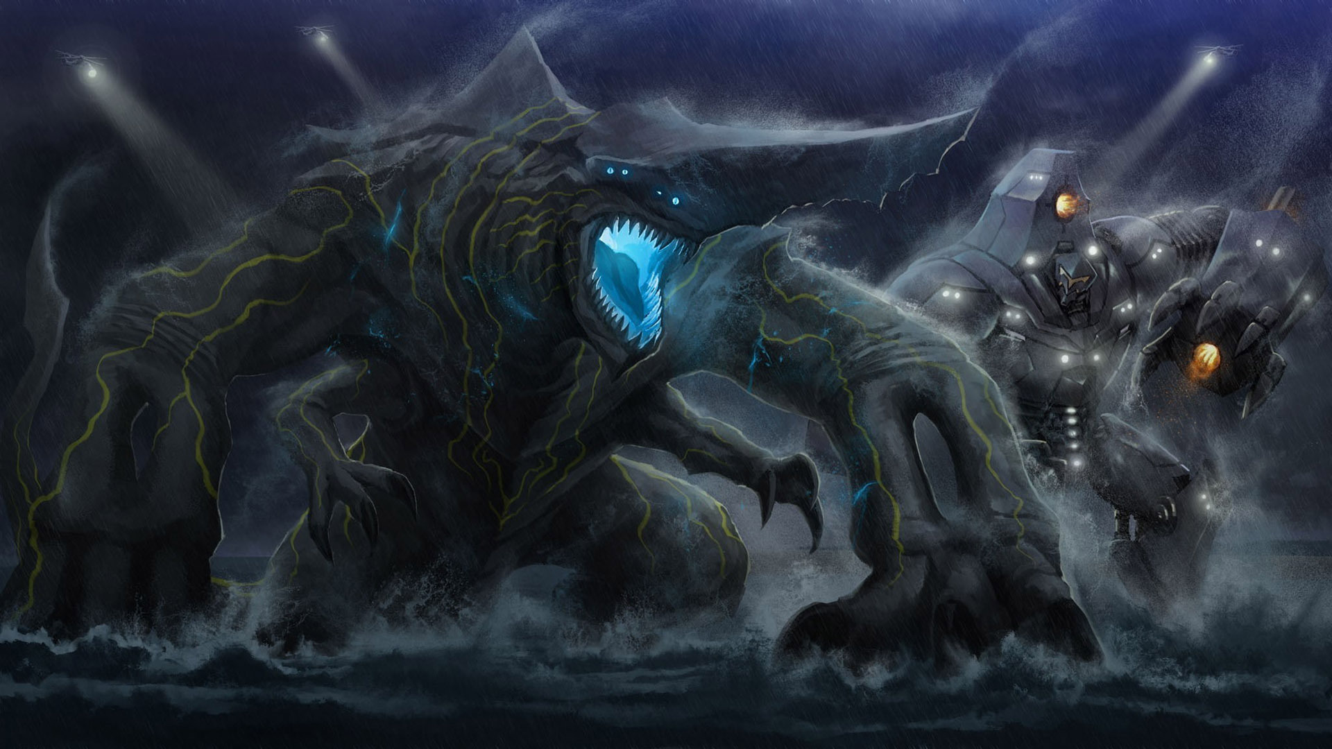 kaiju wallpaper,cg artwork,oscuridad,agua,demonio,personaje de ficción