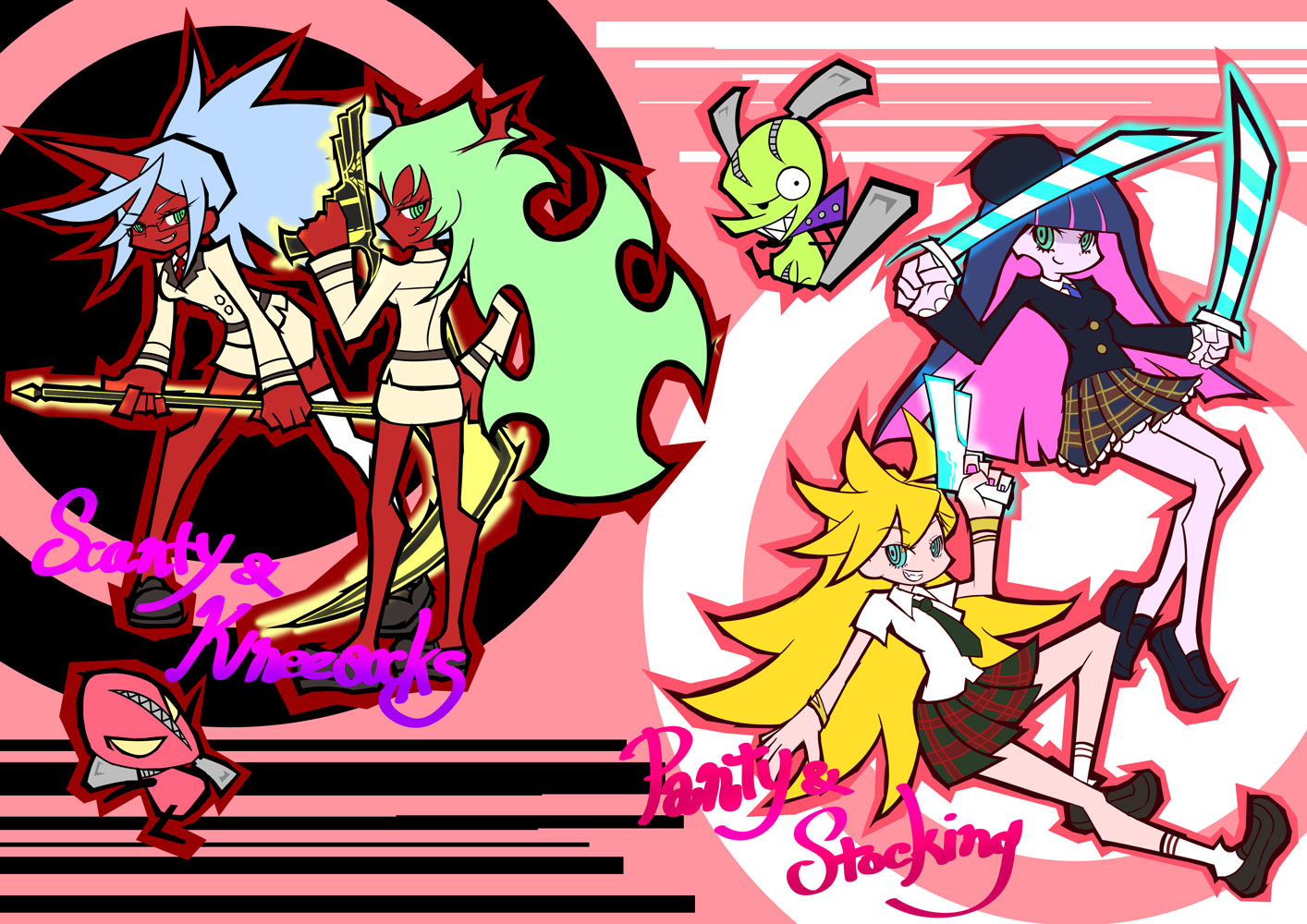 panty and stocking wallpaper,graphic design,cartoon,illustration,fictional character,art