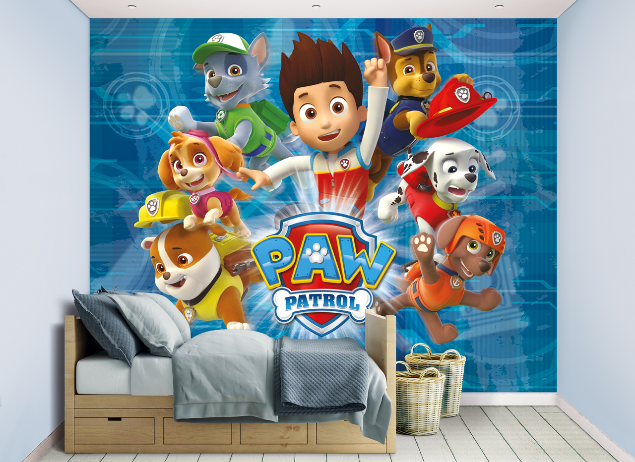 paw patrol bedroom wallpaper,animated cartoon,cartoon,mural,wall,animation