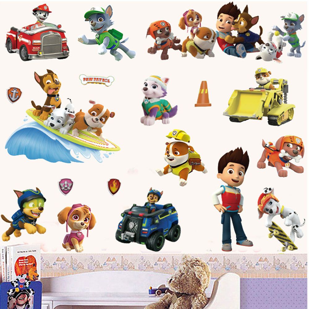 paw patrol bedroom wallpaper,cartoon,toy,clip art,animal figure,action figure
