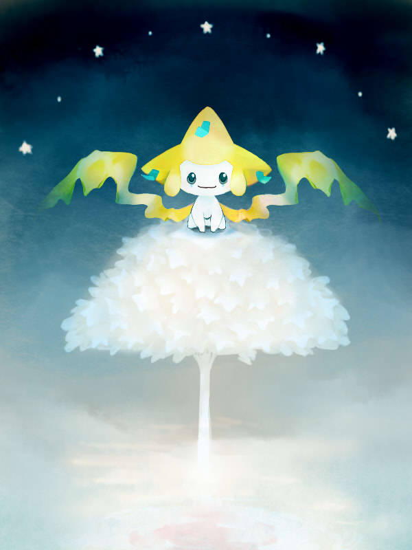 jirachi wallpaper,cielo,ilustración,nube,árbol,personaje de ficción