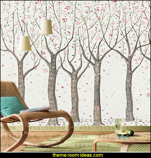 nature inspired wallpaper,wallpaper,tree,room,interior design,furniture