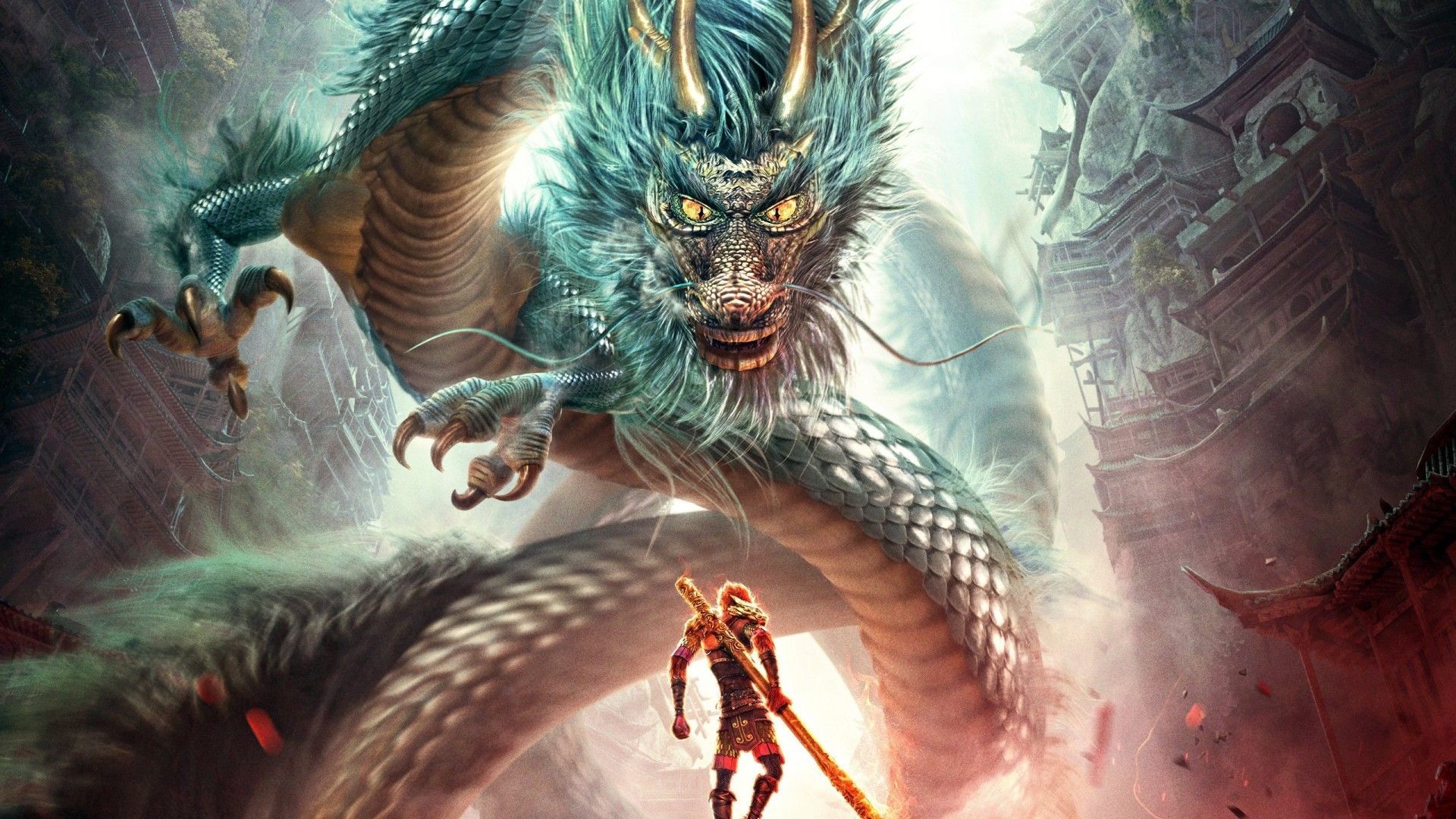 sun wukong wallpaper,dragon,cg artwork,mythology,fictional character,demon