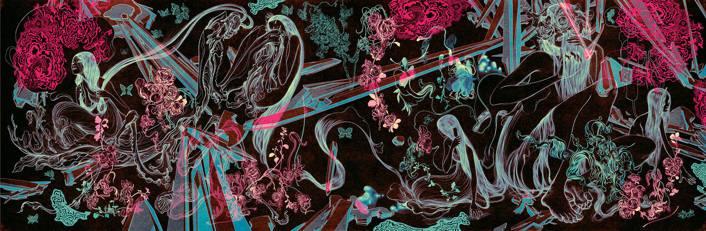 james jean wallpaper,graphic design,illustration,organism,art,animation