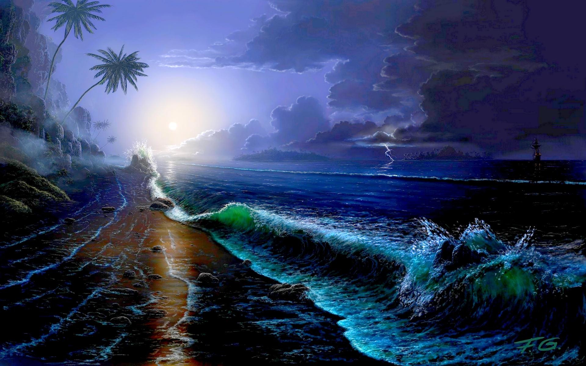 嵐の海の壁紙,自然,空,波,雷雨,光