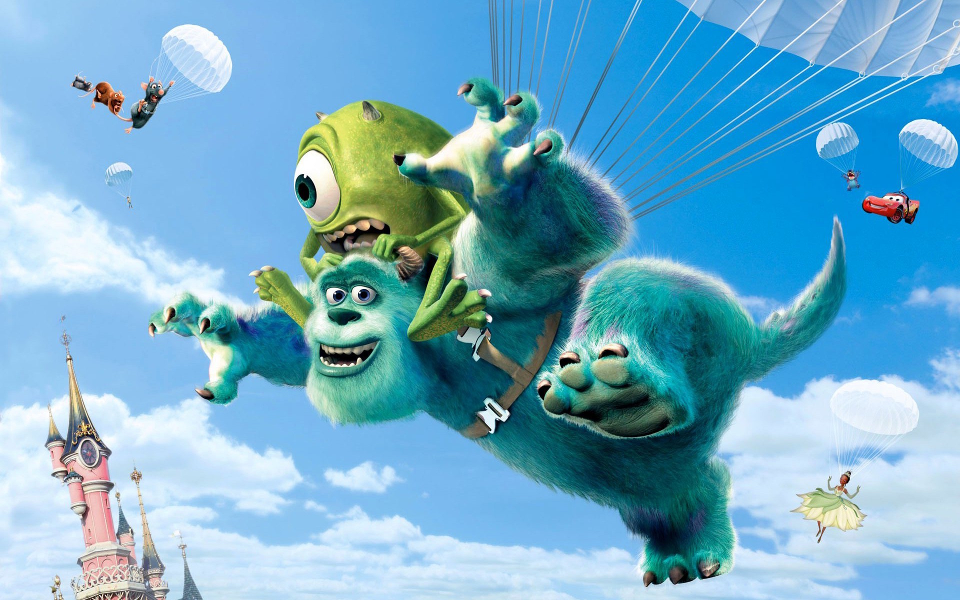 monster inc wallpaper hd,animated cartoon,cartoon,illustration,animation,organism