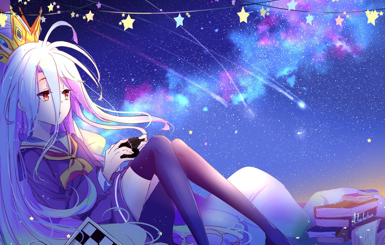 shiro no game no life wallpaper,cg artwork,anime,cartoon,long hair,sky