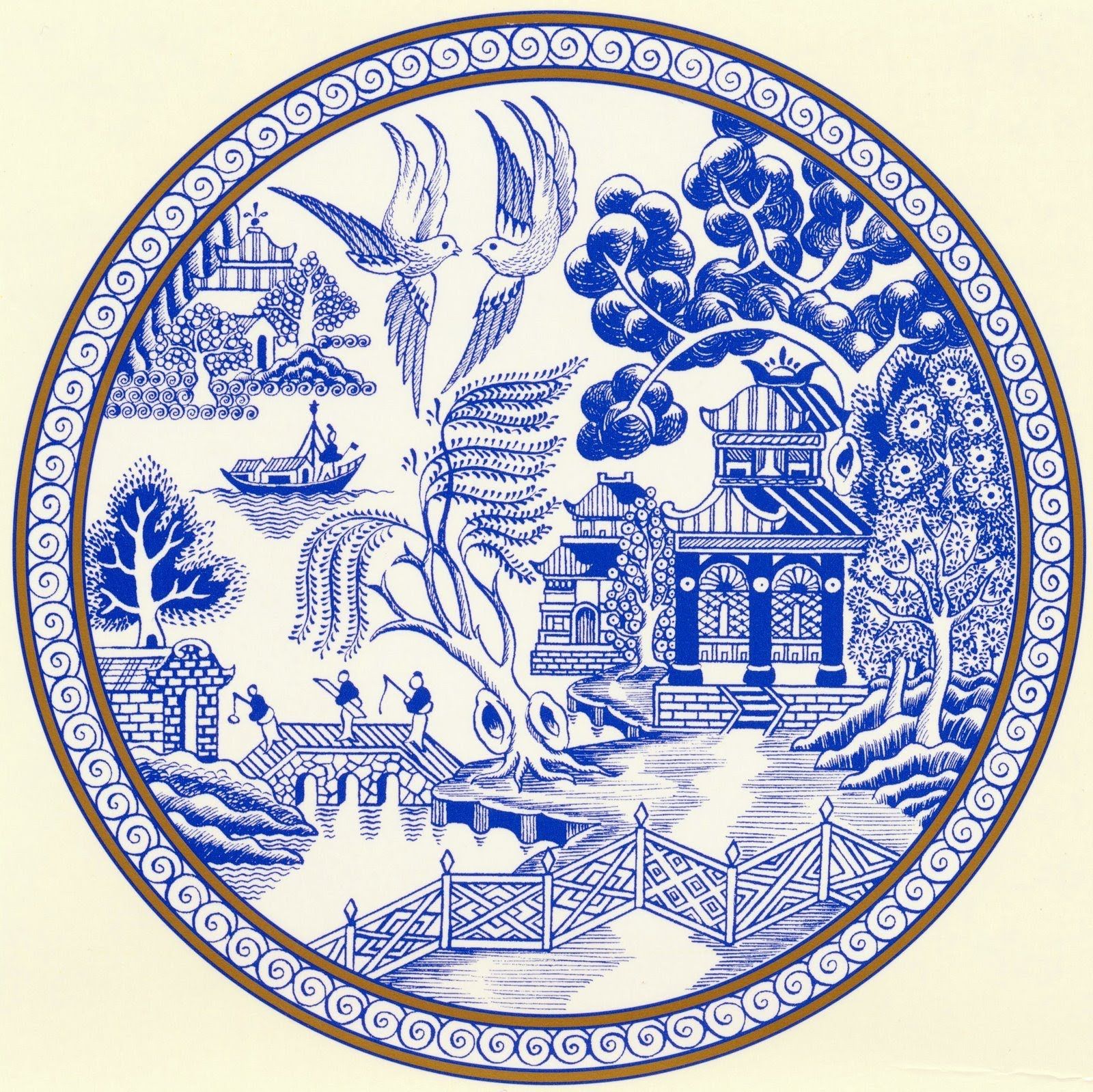 willow pattern wallpaper,blue and white porcelain,porcelain,plate,tableware,dishware