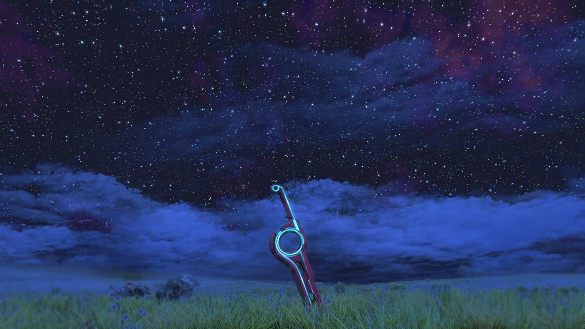 xenoblade chronicles wallpaper,sky,night,atmosphere,space,grass