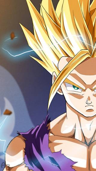 fond d'écran gohan iphone,dessin animé,anime,oeuvre de cg,dragon ball,personnage fictif