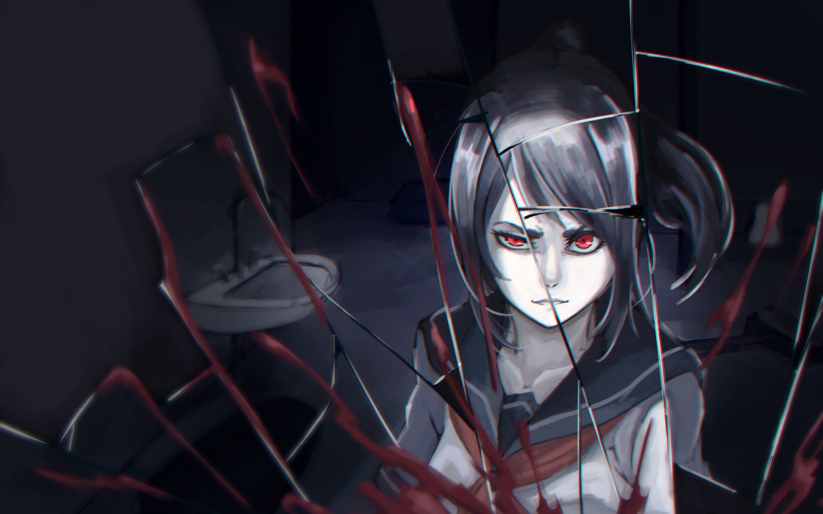 yandere fondos de pantalla,anime,cabello negro,cg artwork,oscuridad,personaje de ficción